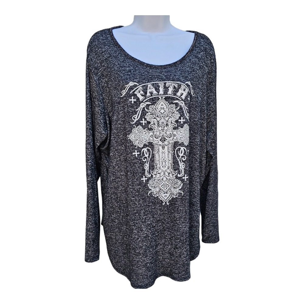 Ocasion Womens 3x Casual Shirt Dark Gray FAITH Cross Long Sleeve